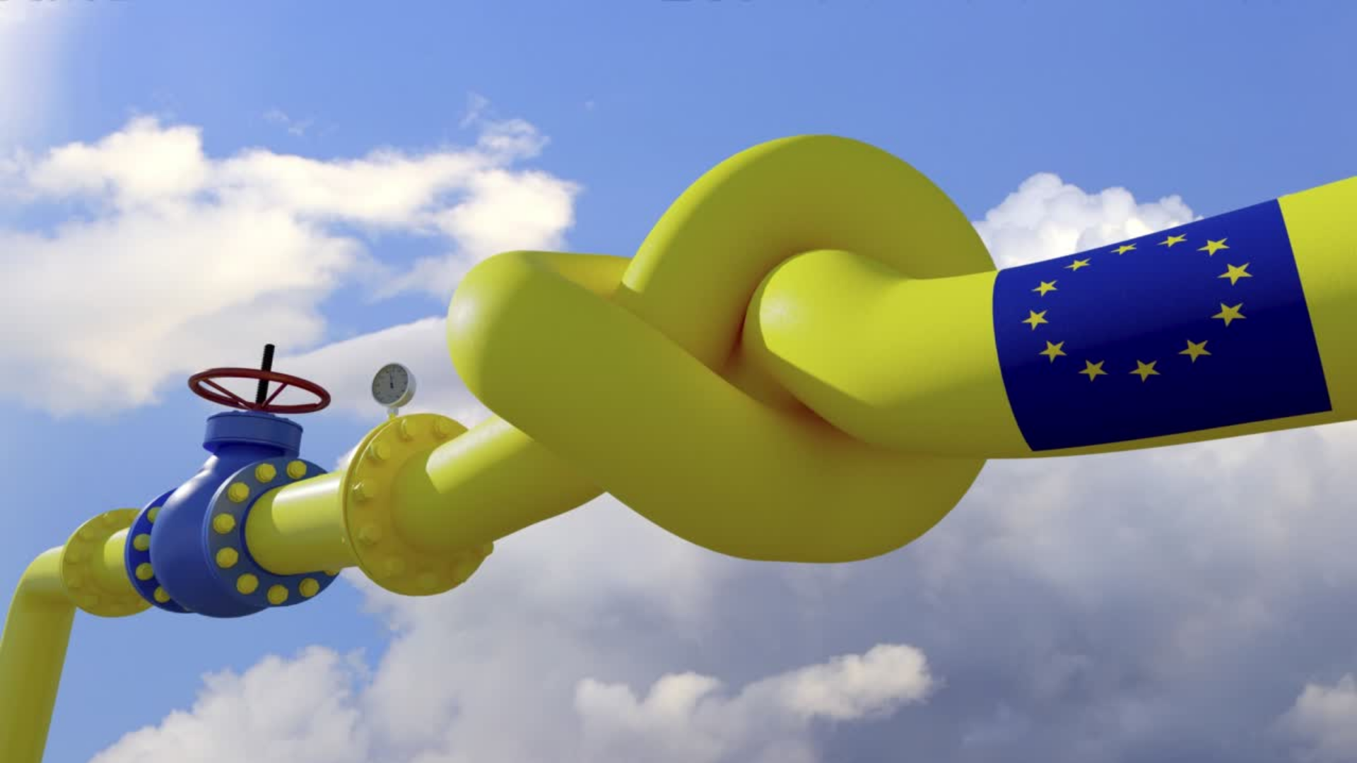des tuyaux de gazoduc noués avec un drapeau de l'Eurooe
