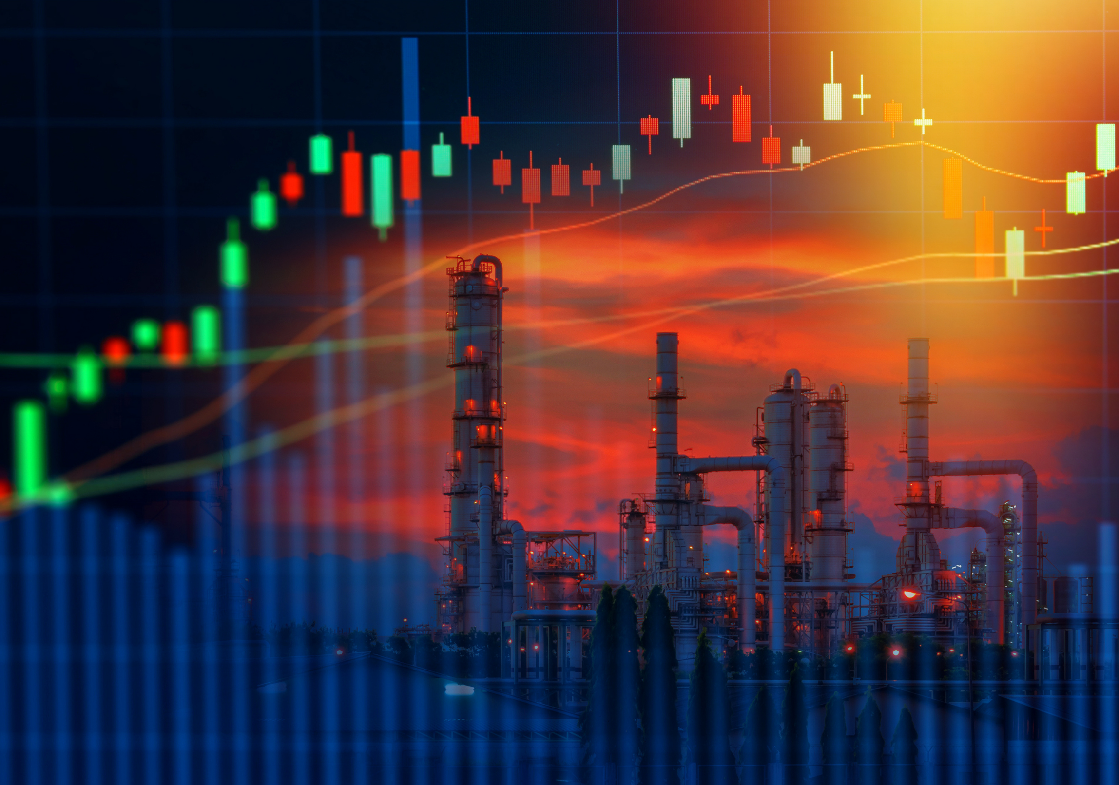 Centrale pétrolière avec des cours de la bourse 