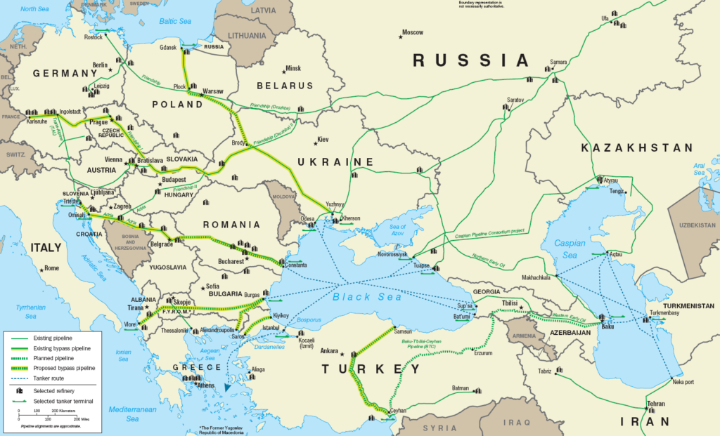 Carte des oléoducs d'europe 