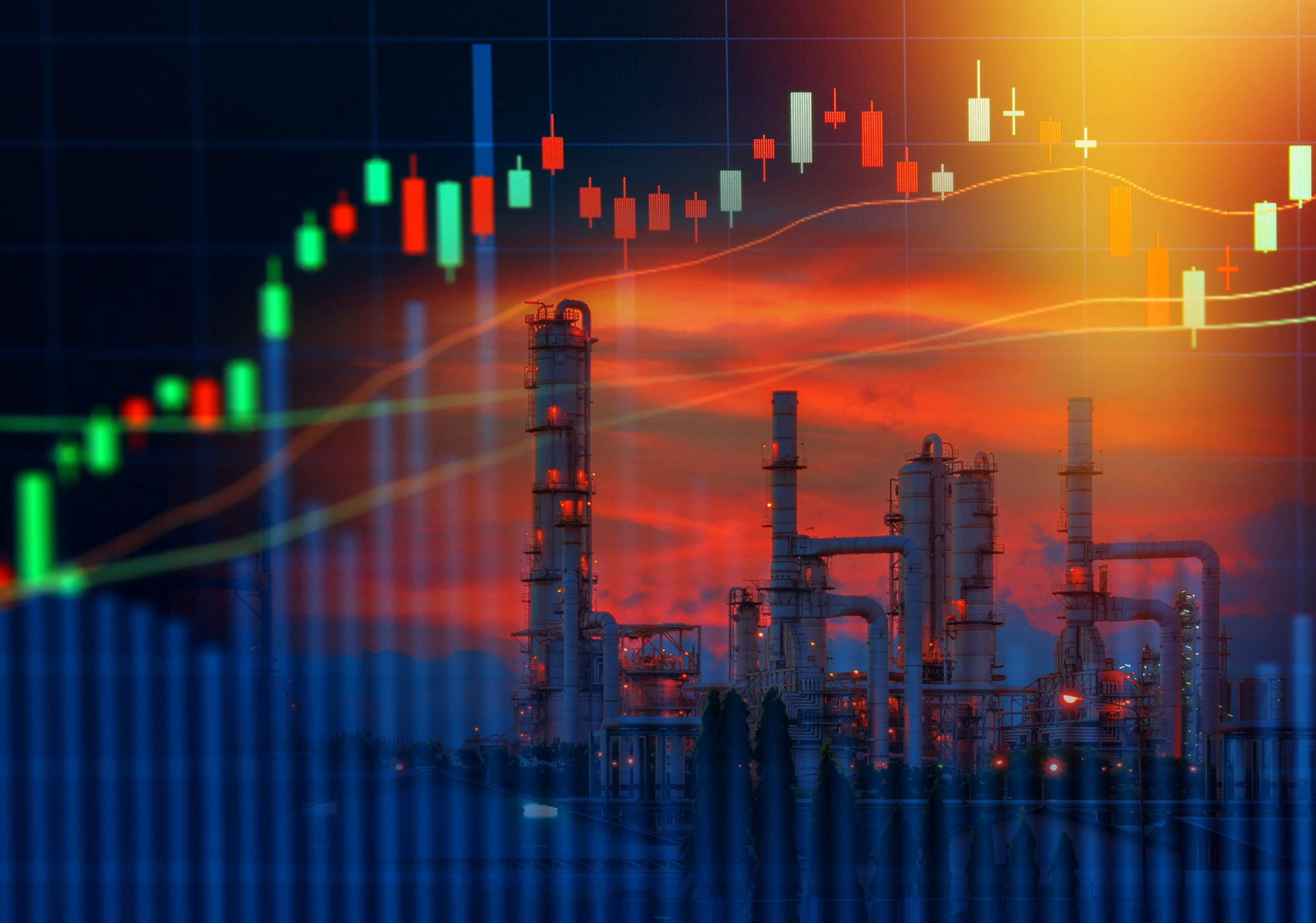 Centrale pétrolière avec des cours de la bourse
